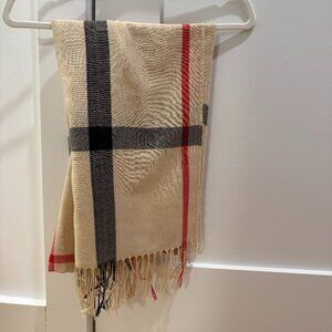 Beige Plaid Scarf – Cozy Neutral Wrap with Fringe